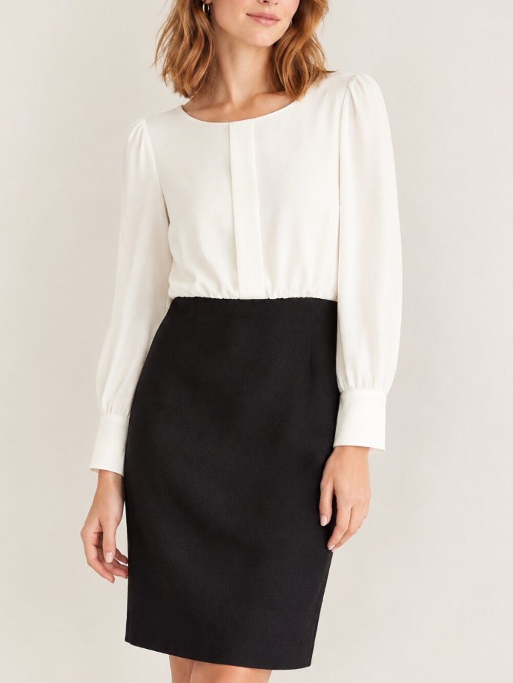 Black Ivory Colorblock Long Sleeve Sheath Dress Office Siren US 10